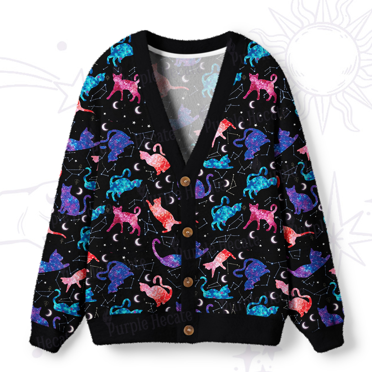 Purplehecate Zodiac Cats Ugly Cardigan Sweaters