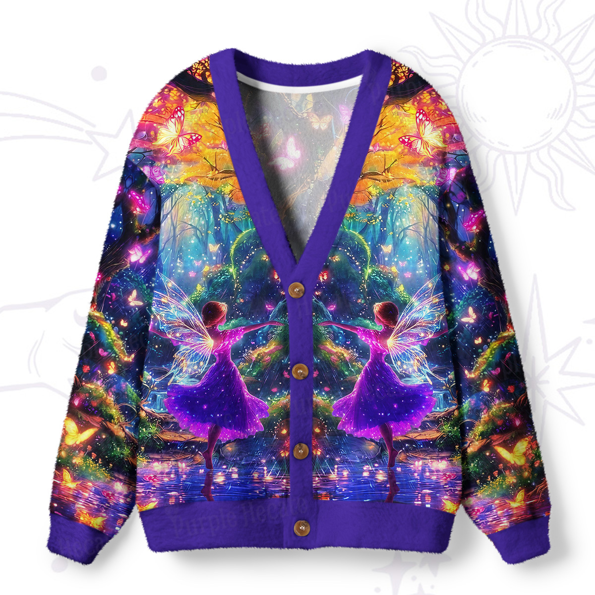 Purplehecate Enchanted Fairy Forest Ugly Cardigan Sweaters