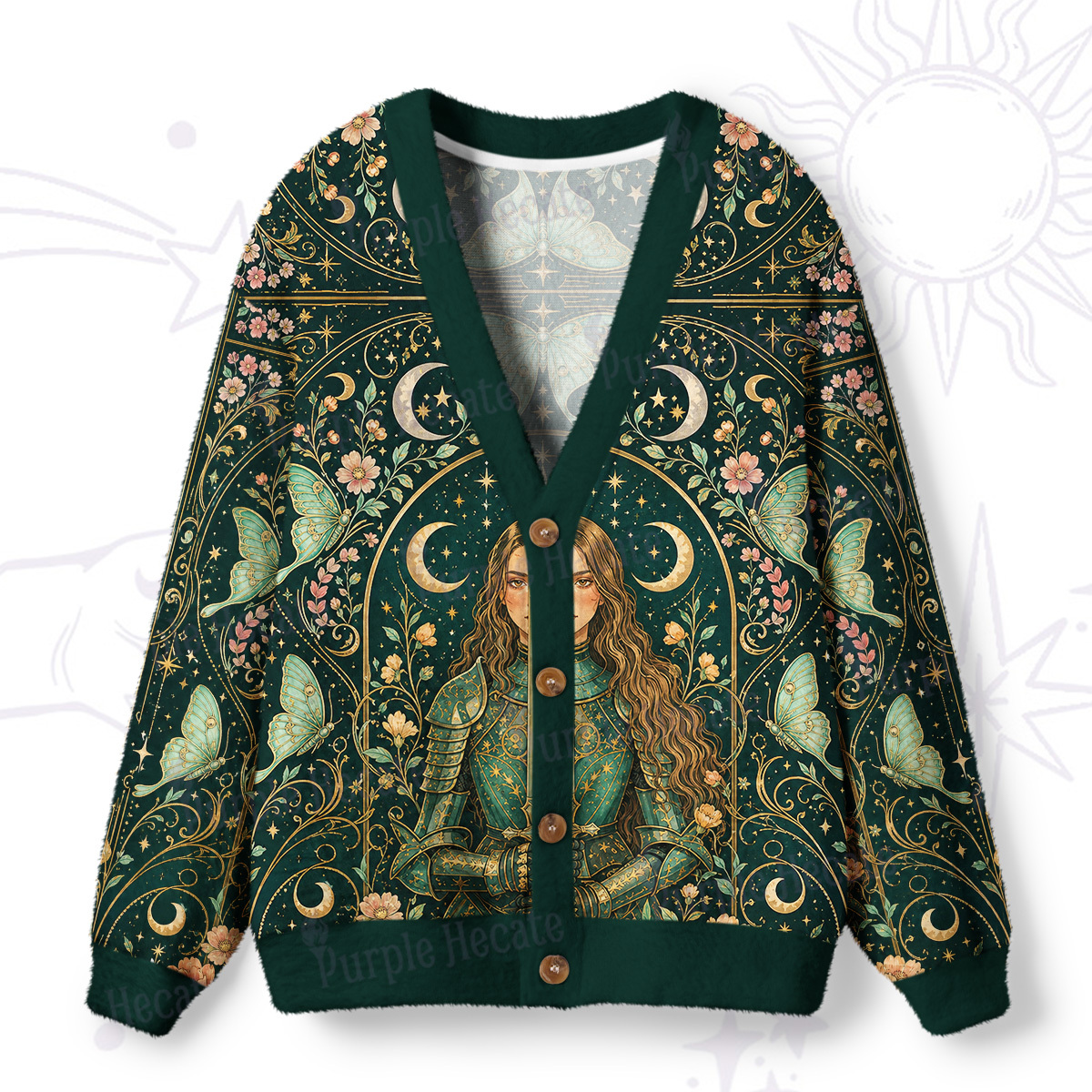 Purplehecate Medieval Female Knight Ugly Cardigan Sweaters