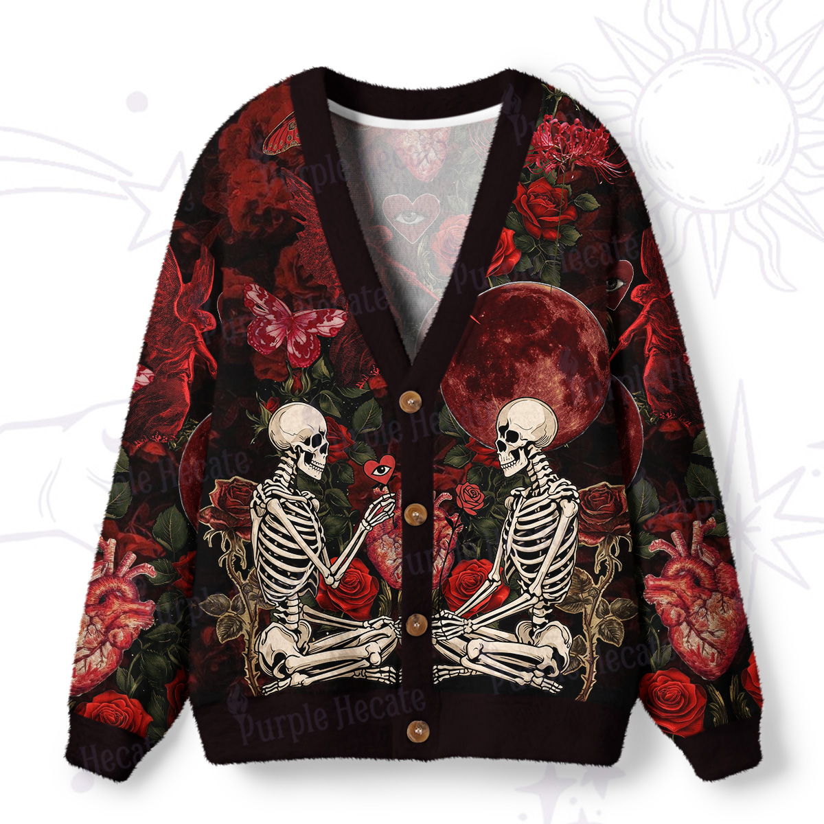 Purplehecate Till Death We Bloom Skeleton Ugly Cardigan Sweaters