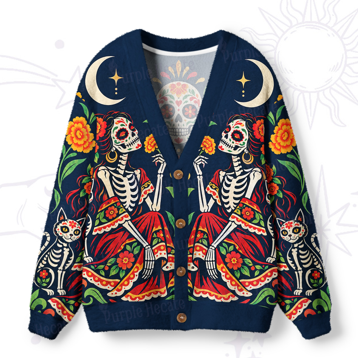 Purplehecate Day of the Dead Skeleton Dance Ugly Cardigan Sweaters