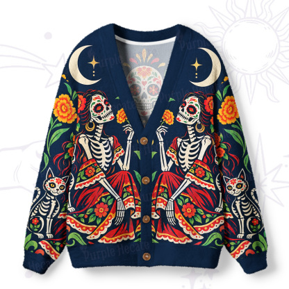 Purplehecate Day of the Dead Skeleton Dance Ugly Cardigan Sweaters