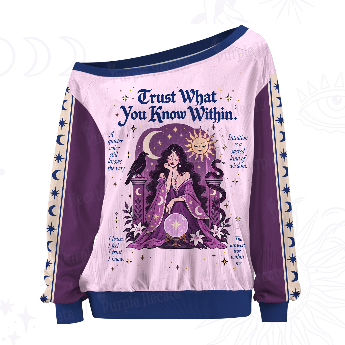 Purplehecate Trust What You Know Within Off The Shoulder Graphic Jersey
