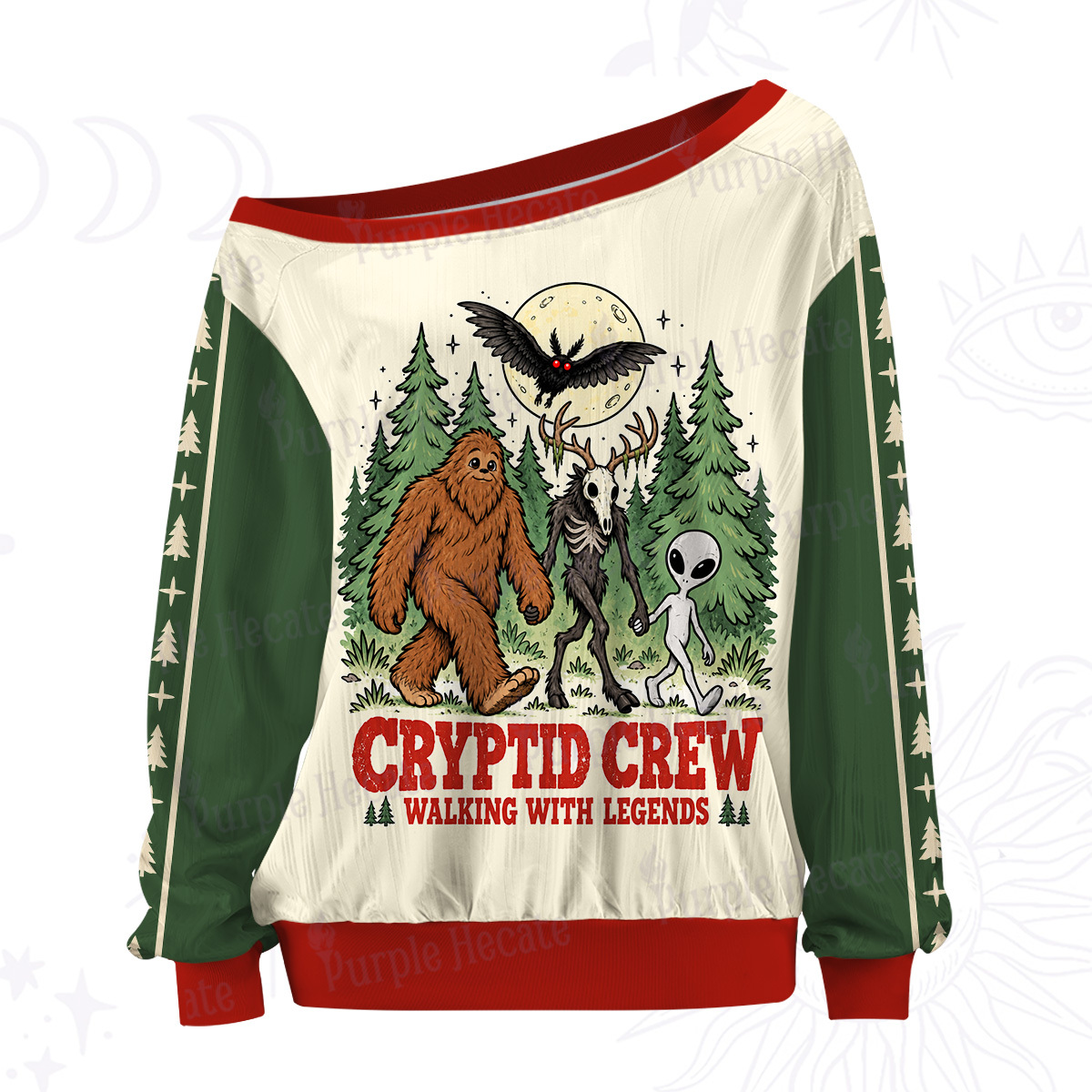 Purplehecate TCryptid Crew Walking With Legends Off The Shoulder Graphic Jersey
