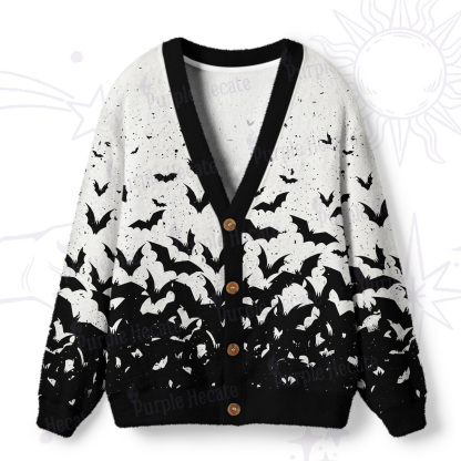 Purplehecate Midnight Bat Swarm Ugly Cardigan Sweaters
