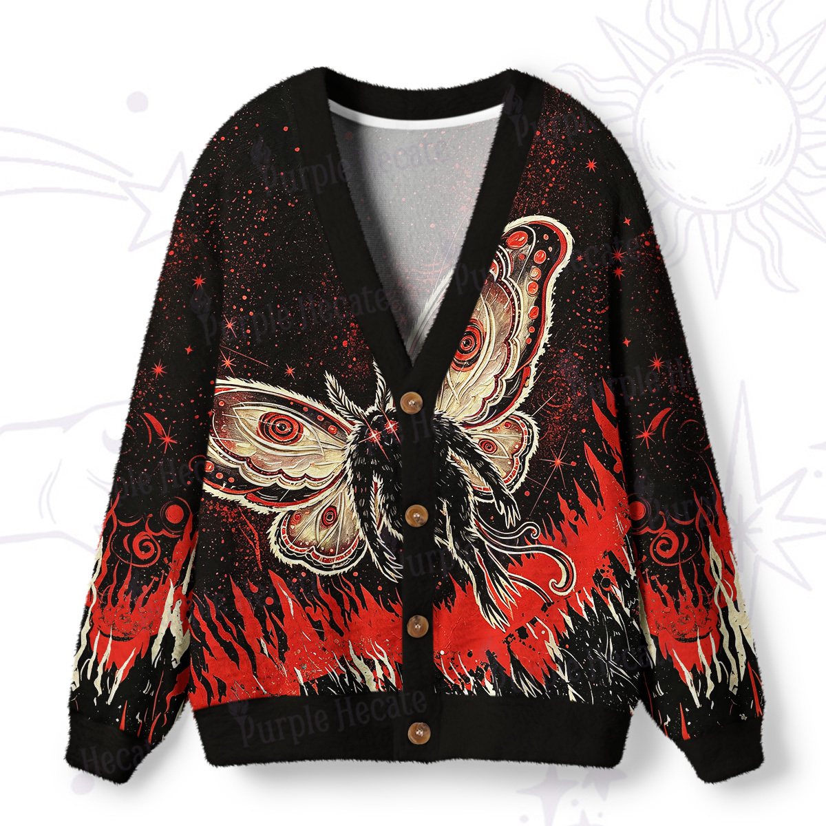 Purplehecate Inferno Fire Mothman Ugly Cardigan Sweaters