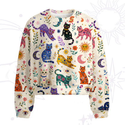 Purplehecate Rainbow Magic Cats Fuzzy Crewneck Sweater