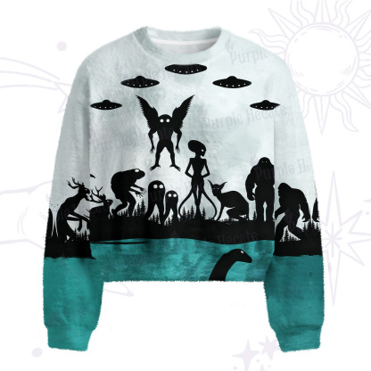Purplehecate Alien Lake Monster Encounter Fuzzy Crewneck Sweater
