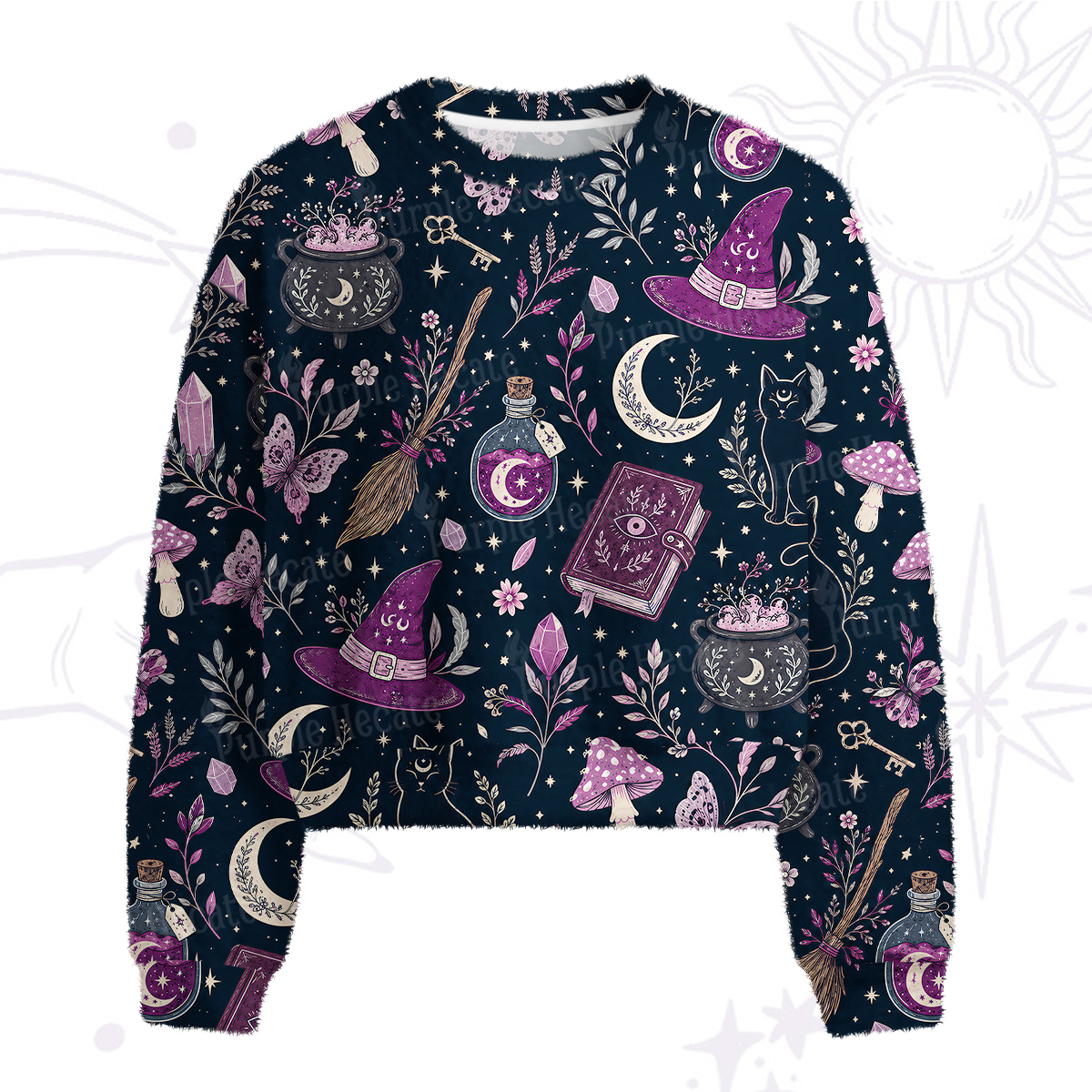 Purplehecate Witchcraft Spellbook Fuzzy Crewneck Sweater