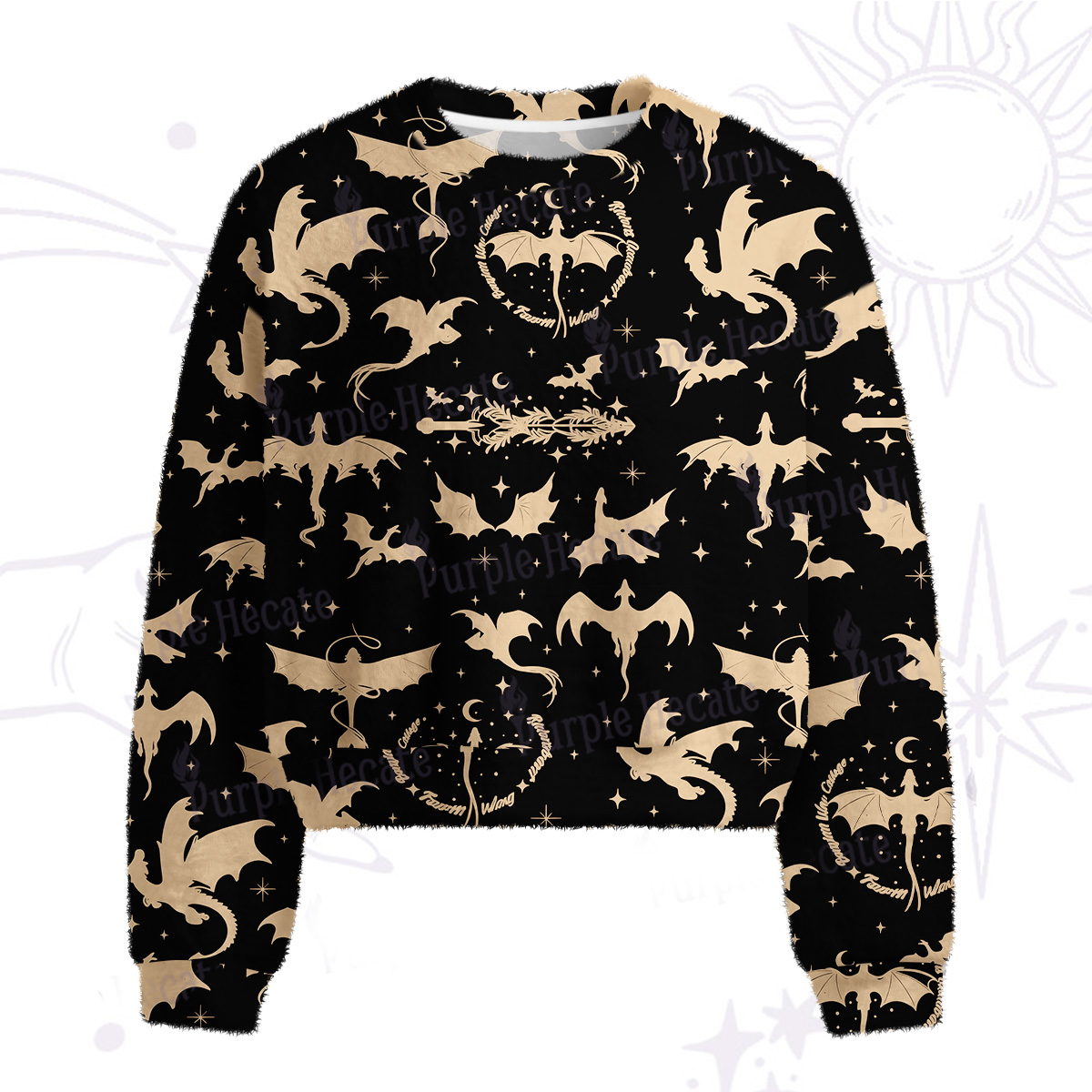 Purplehecate Fantasy Dragon Allover Fuzzy Crewneck Sweater