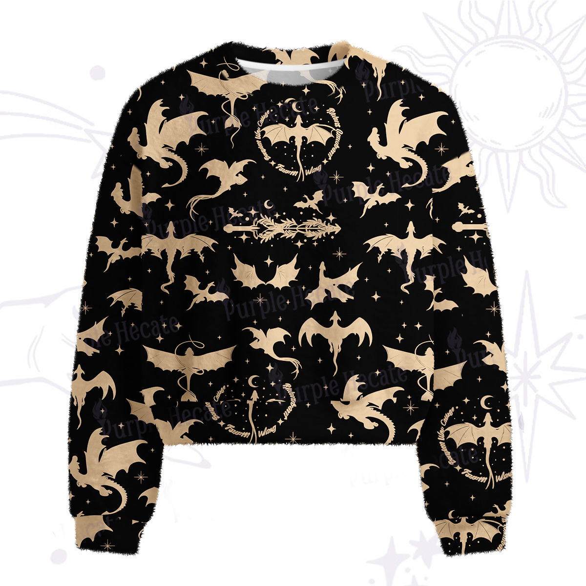 Purplehecate Fantasy Dragon Allover Fuzzy Crewneck Sweater