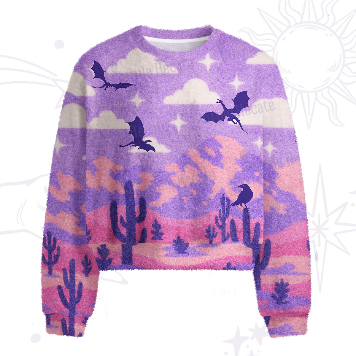 Purplehecate Mystic Desert Dragons Fuzzy Crewneck Sweater