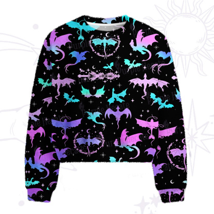 Purplehecate Neon Fantasy Dragon Allover Fuzzy Crewneck Sweater