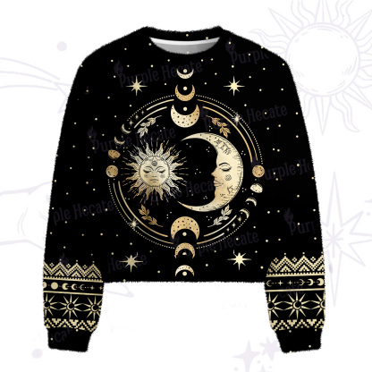 Purplehecate Celestial Sun and Moon Fuzzy Crewneck Sweater