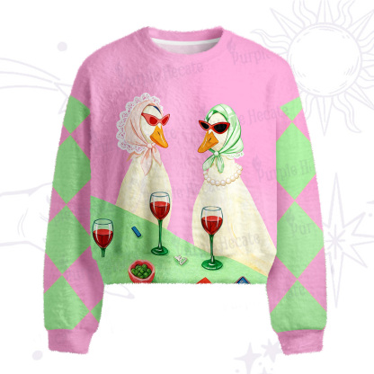 Purplehecate Tipsy Goose Wine Party Fuzzy Crewneck Sweater