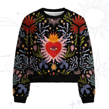Purplehecate Sacred Flame Heart Fuzzy Crewneck Sweater