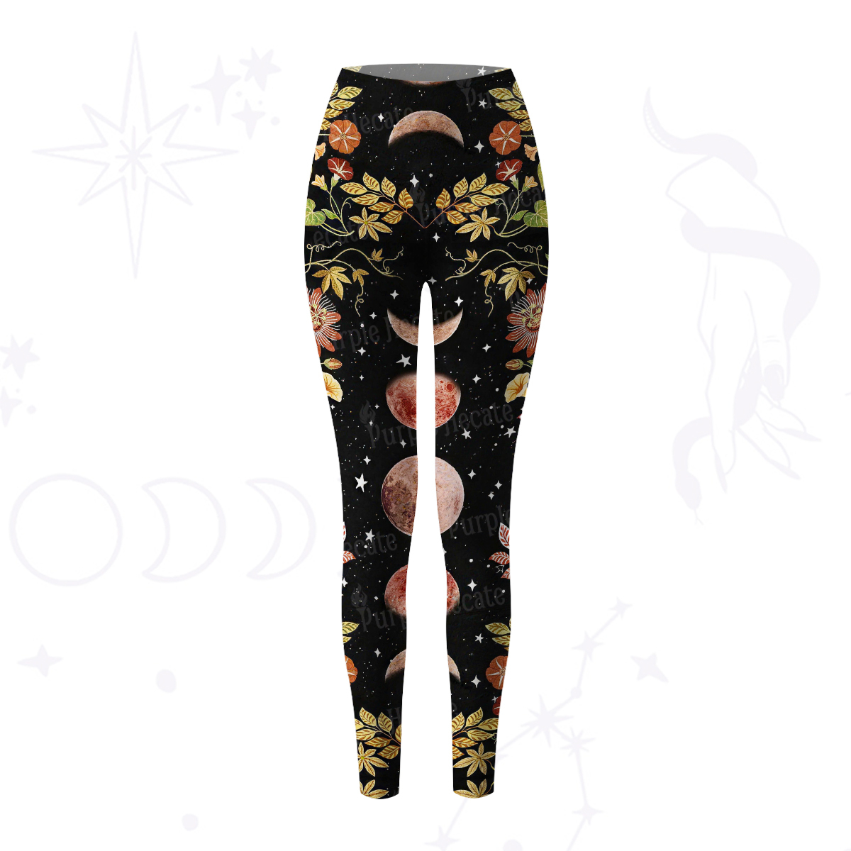 Purplehecate Moon Phase Floral Yoga Pants