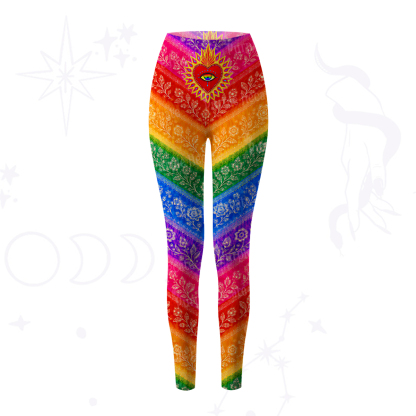 Purplehecate Rainbow Striped Sacred Heart Yoga Pants