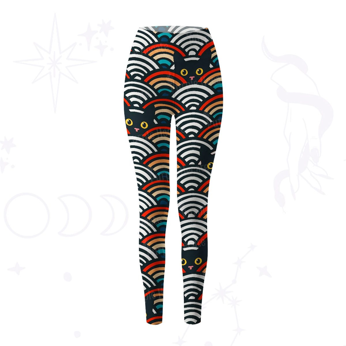 Purplehecate Rainbow Black Cat Waves Yoga Pants