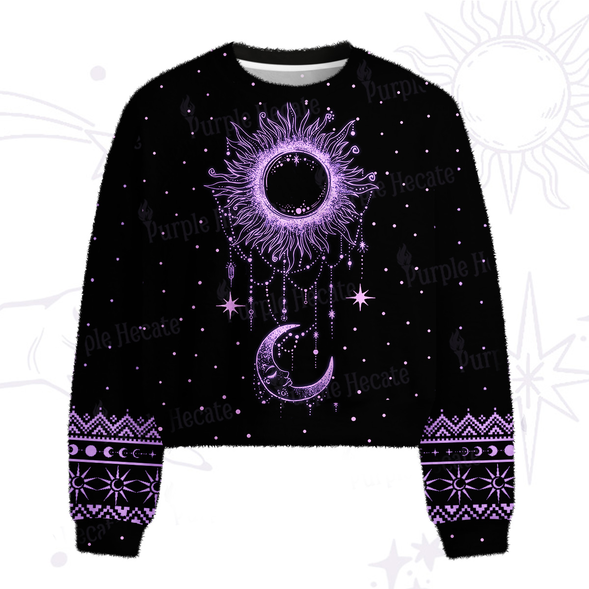Purplehecate Radiance Of Sun And Moon Fuzzy Crewneck Sweater