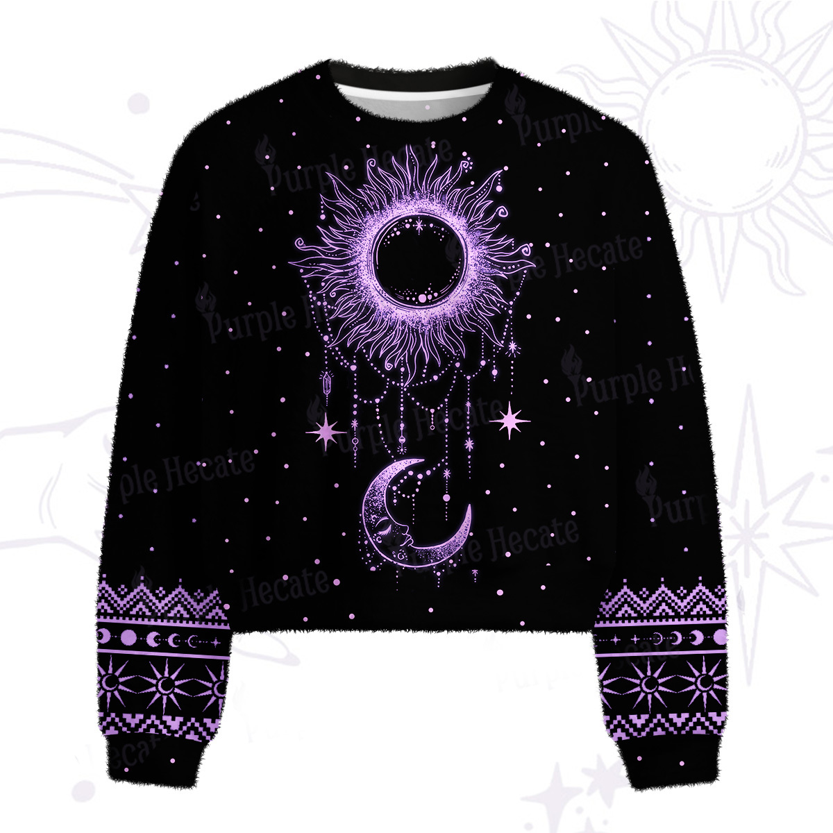 Purplehecate Radiance Of Sun And Moon Fuzzy Crewneck Sweater
