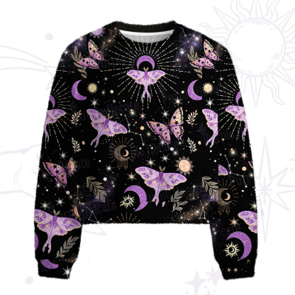 Purplehecate Starry Night Lunar Moth Fuzzy Crewneck Sweater