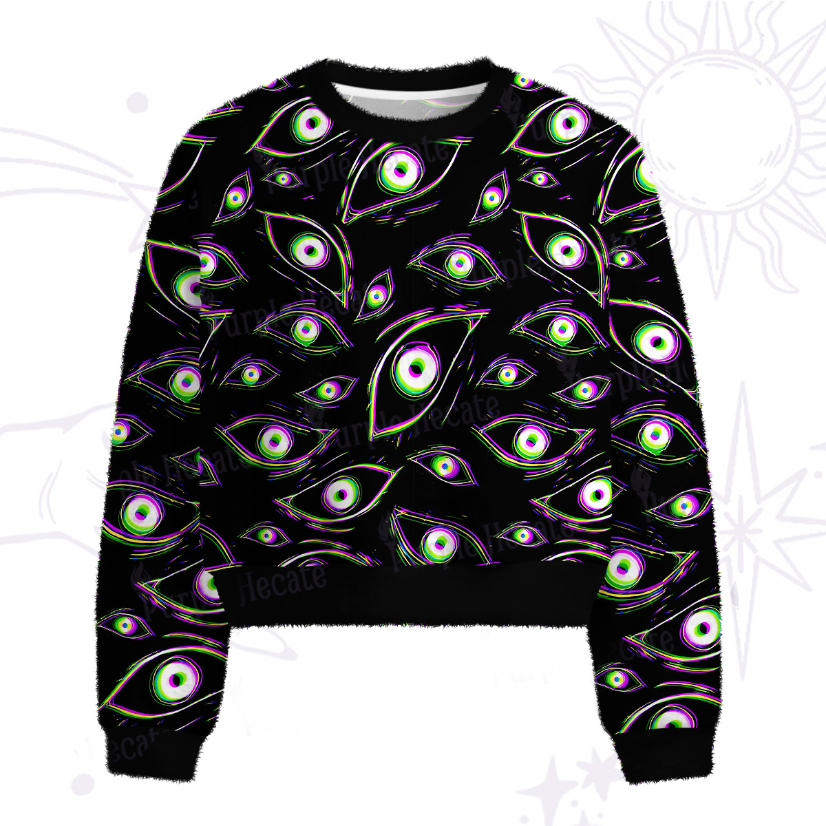 Purplehecate Glitch Vision Fuzzy Crewneck Sweater