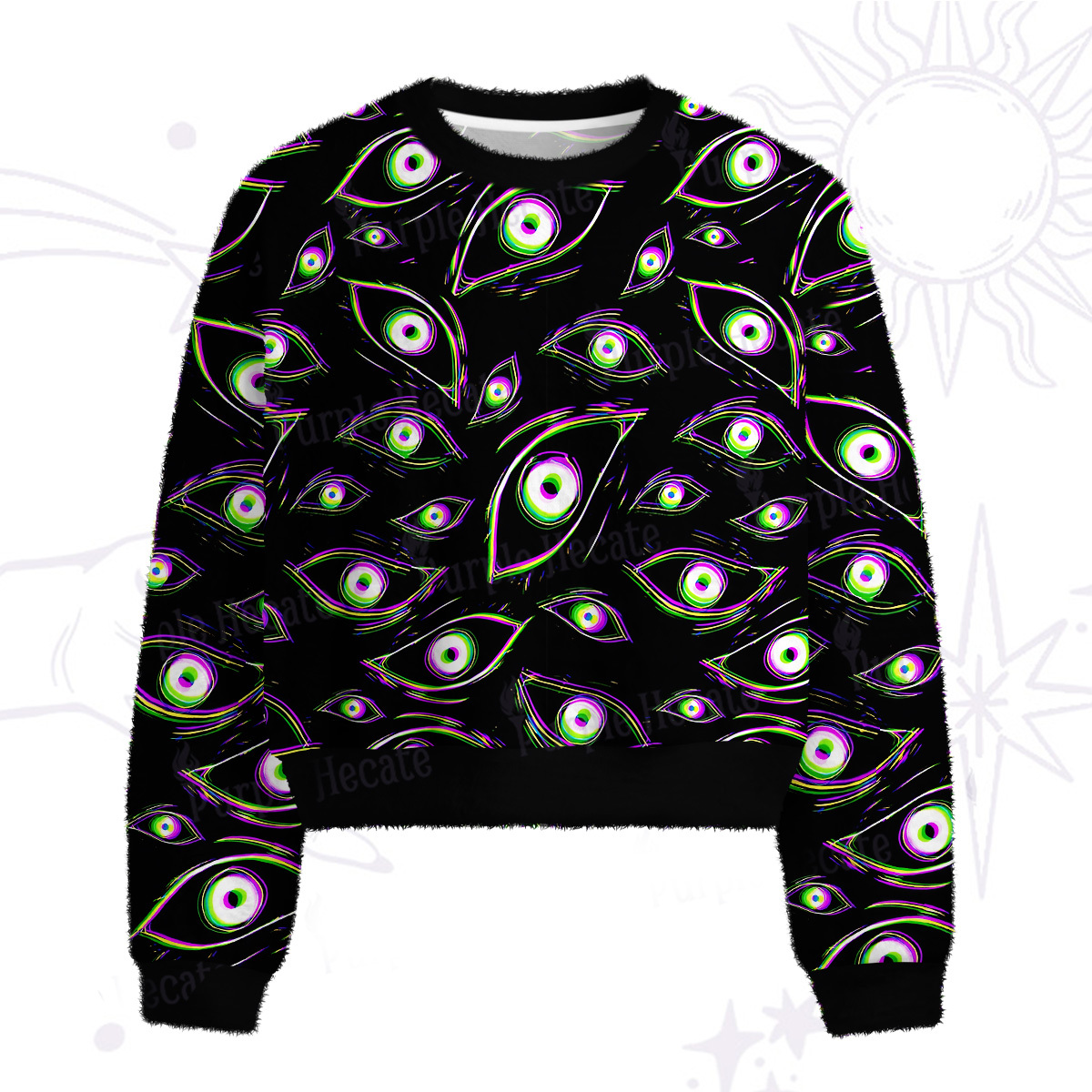 Purplehecate Glitch Vision Fuzzy Crewneck Sweater