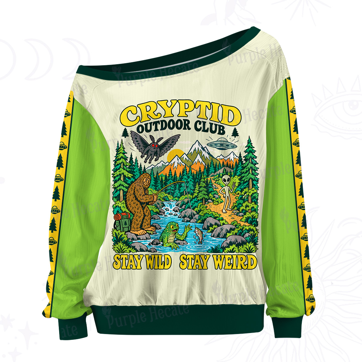 Purplehecate Cryptid Outdoor Club Off The Shoulder Graphic Jersey