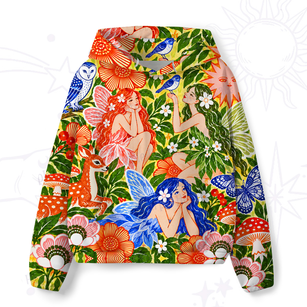 Purplehecate Mystic Forest Fairies & Animals All-Over Print Hoodie