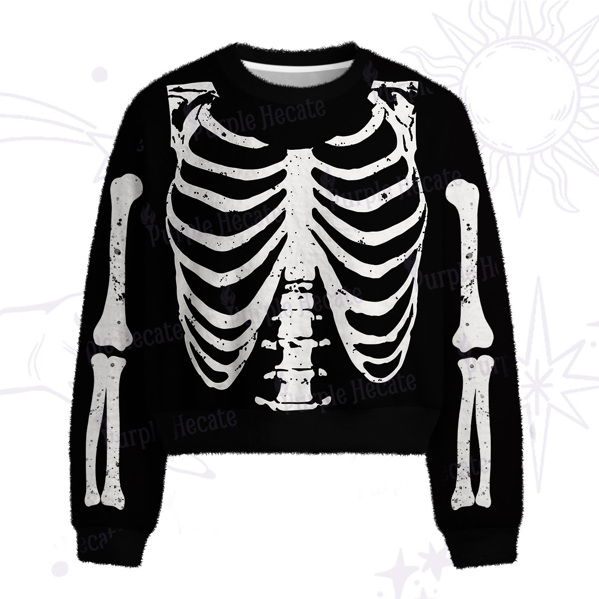 Purplehecate Skeleton Fuzzy Crewneck Sweater