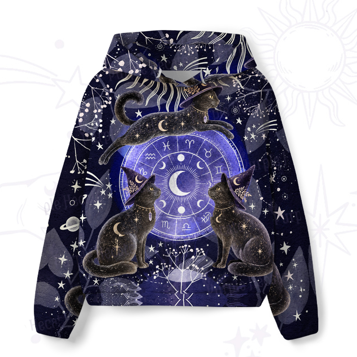 Purplehecate Black Cat Zodiac Divination All-Over Print Hoodie