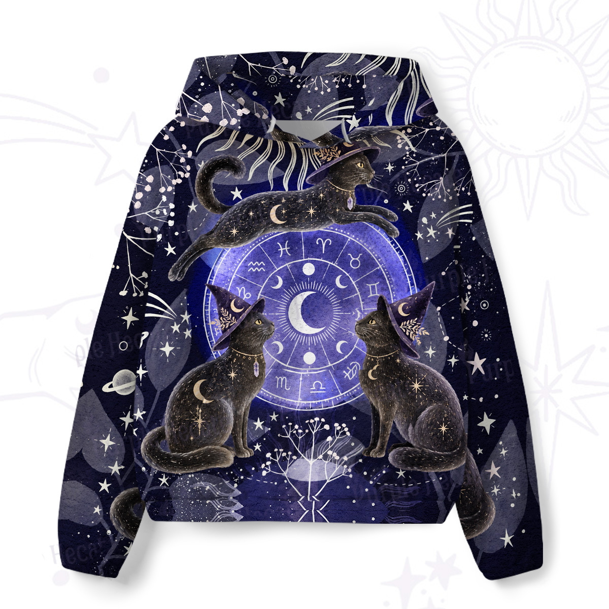 Purplehecate Black Cat Zodiac Divination All-Over Print Hoodie