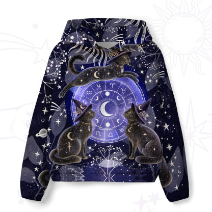 Purplehecate Black Cat Zodiac Divination All-Over Print Hoodie
