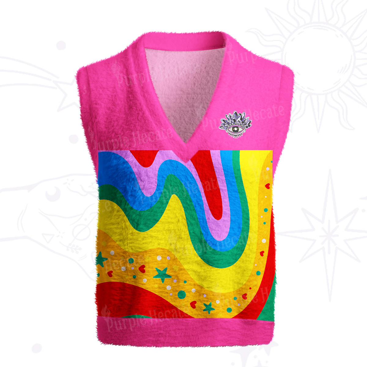 Purplehecate Dreamy Rainbow Waves Ugly Sweater Vest