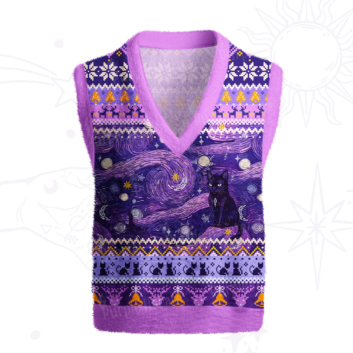 Purplehecate Mystic Cat Beneath the Cosmic Veil Ugly Sweater Vest