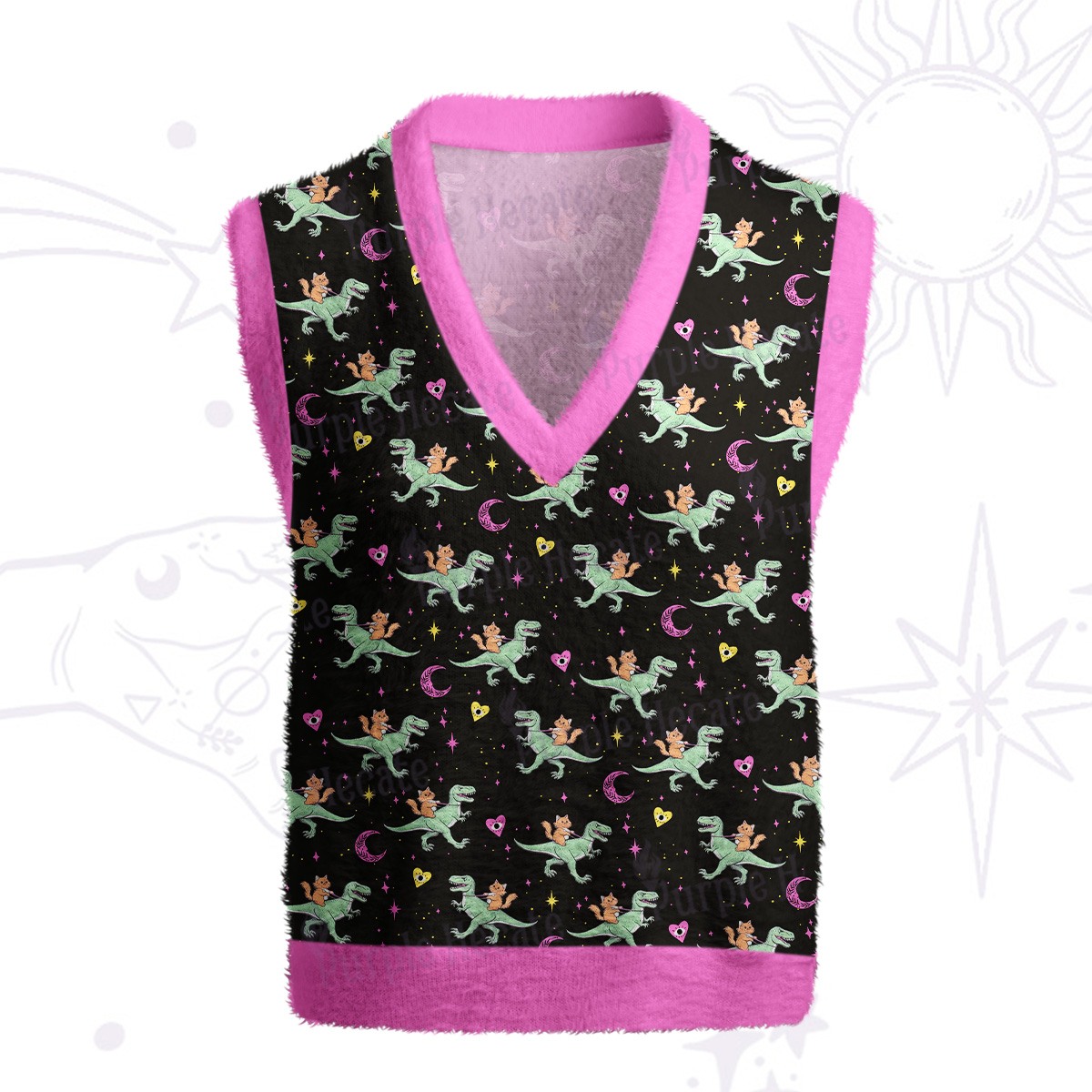 Purplehecate Witch Cat Rides the Dino Ugly Sweater Vest