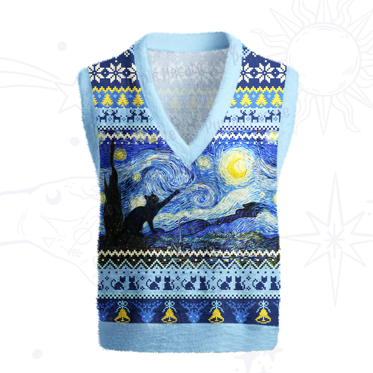Purplehecate Witch Cat Under the Starry Night Ugly Sweater Vest