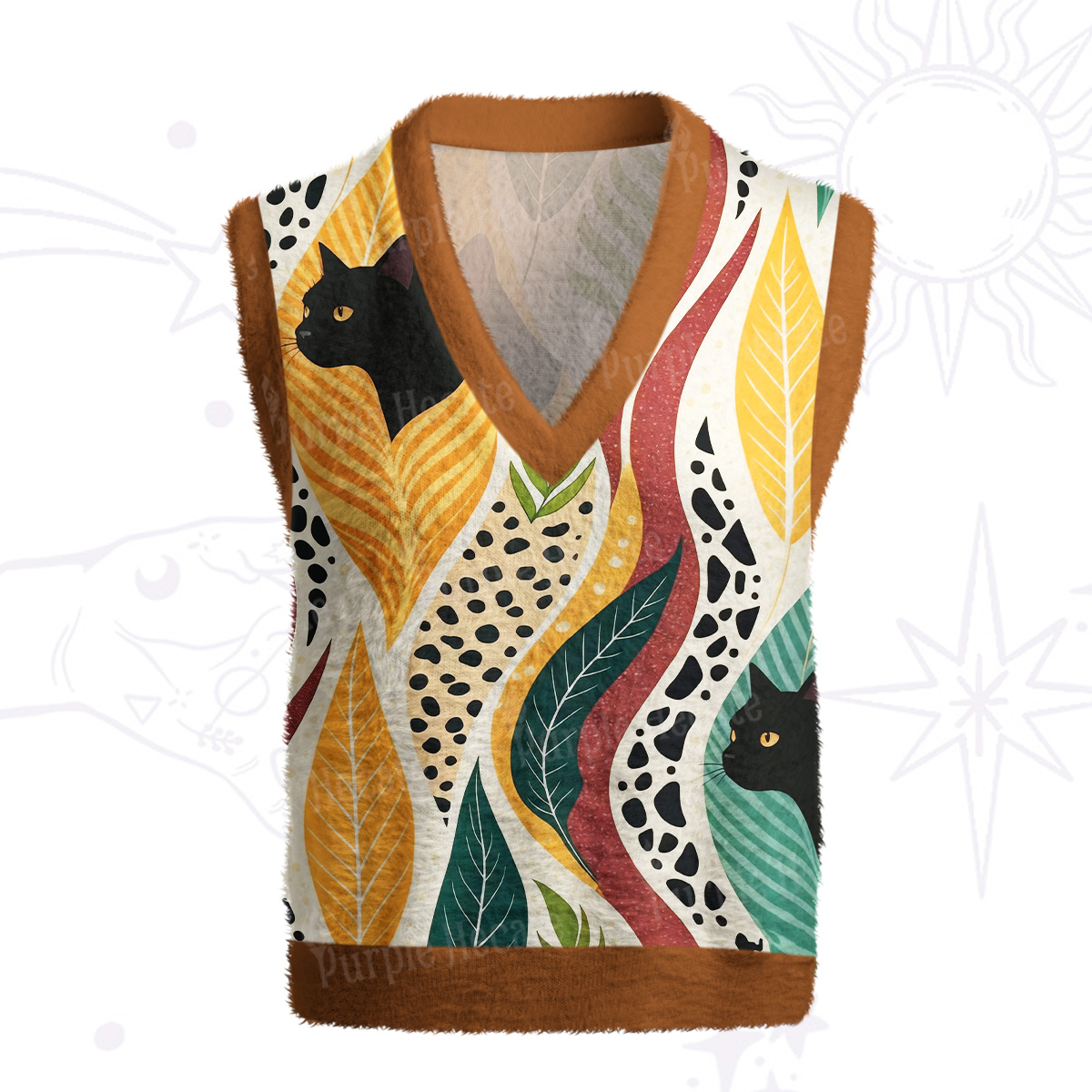 Purplehecate Mystic Forest Cat Ugly Sweater Vest