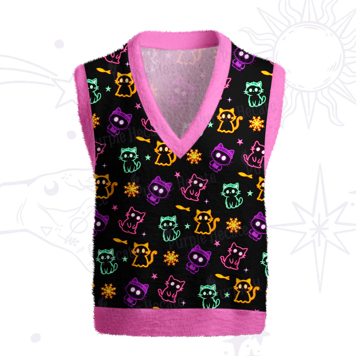 Purplehecate Neon Cat Party Ugly Sweater Vest