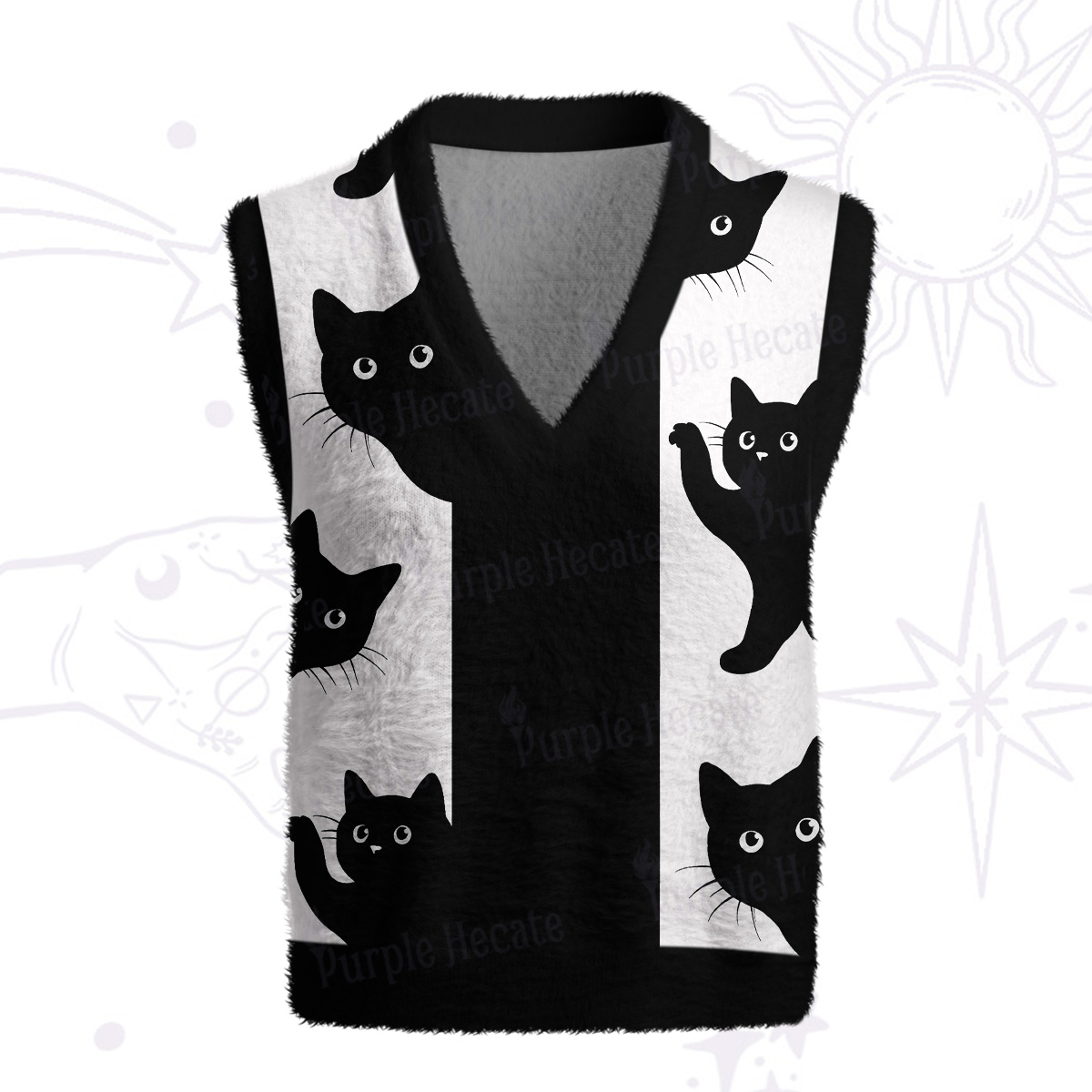 Purplehecate Peekaboo Cats Ugly Sweater Vest