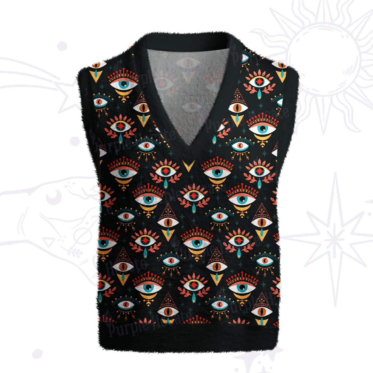 Purplehecate Evil Eye Pattern Ugly Sweater Vest
