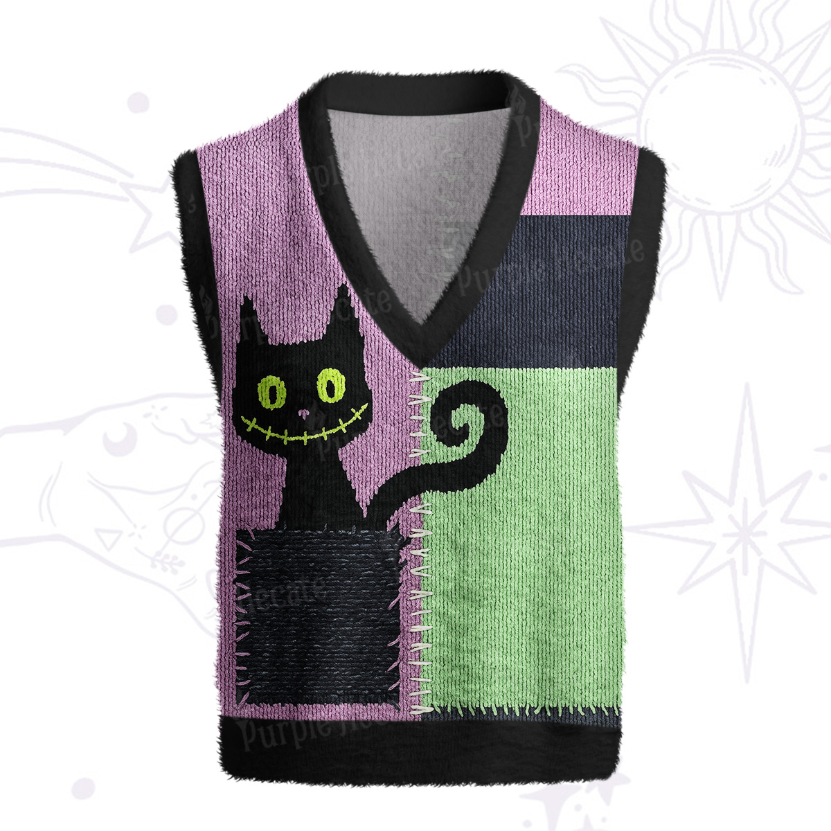 Purplehecate Monster Black Cat Ugly Sweater Vest