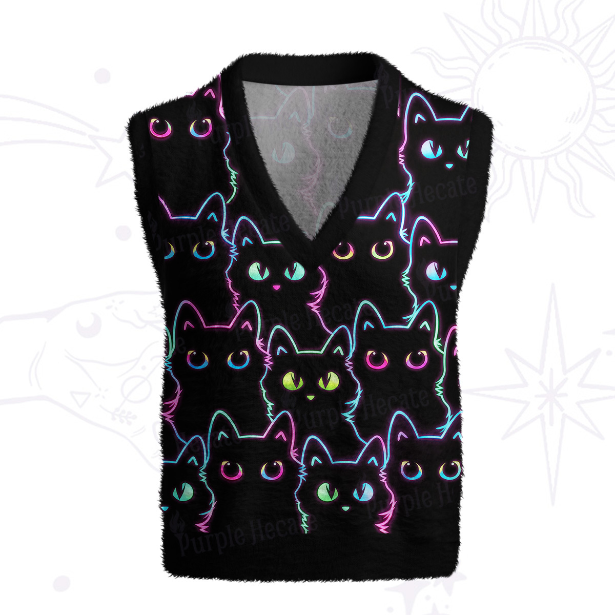 Magic Purplehecate Neon Glow Stacked Cats Ugly Sweater Vest