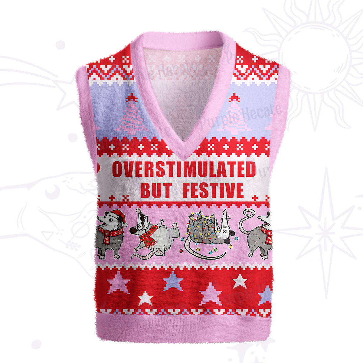 Purplehecate Overstimulated But Festive Possum Ugly Sweater Vest