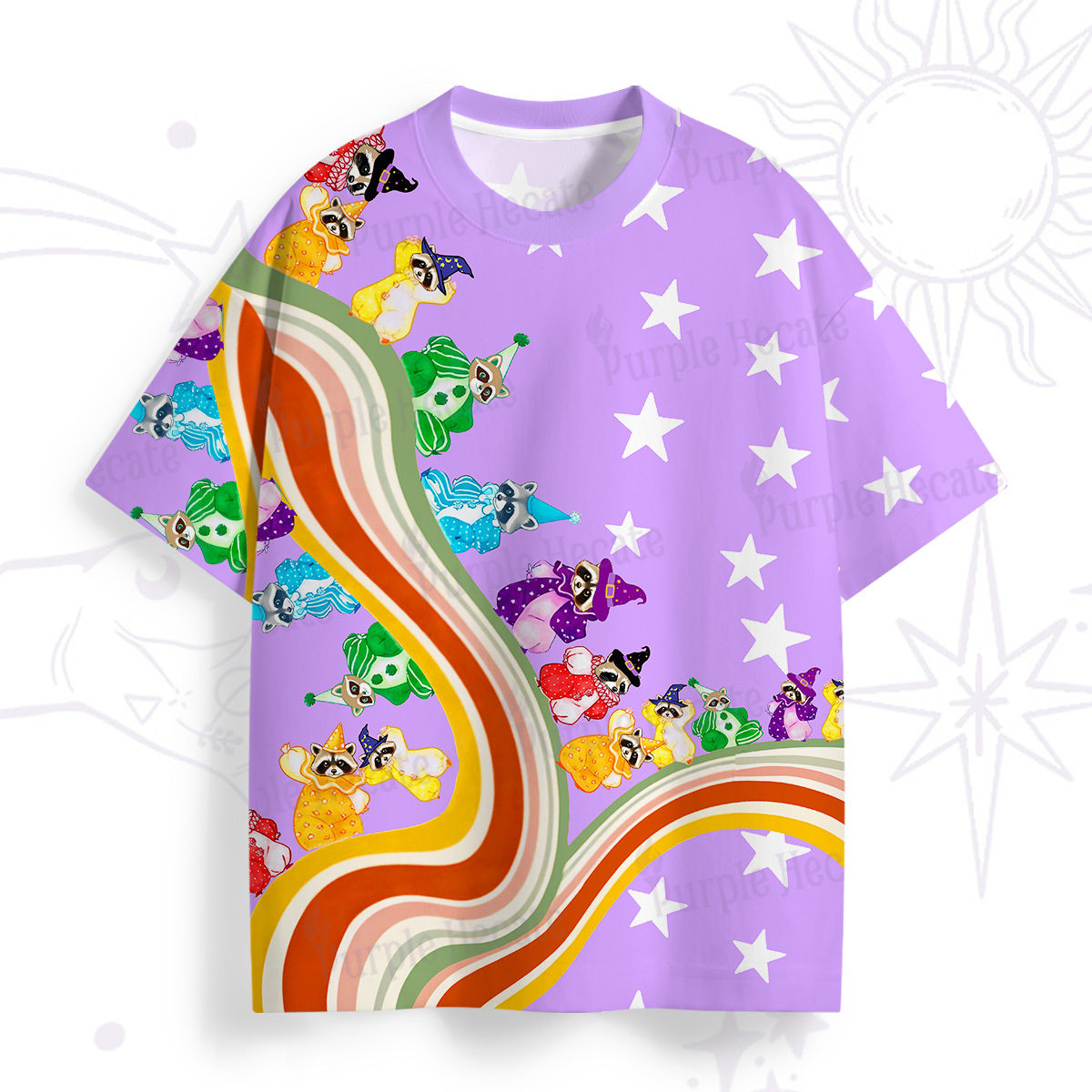 Purplehecate Rainbow Raccoon Star All Over Print T-Shirt