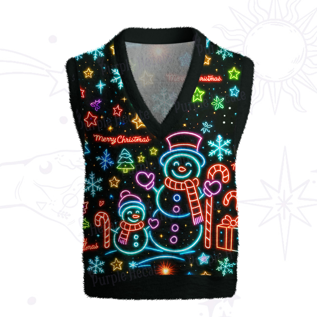 Purplehecate Neon Snowman Christmas Ugly Sweater Vest