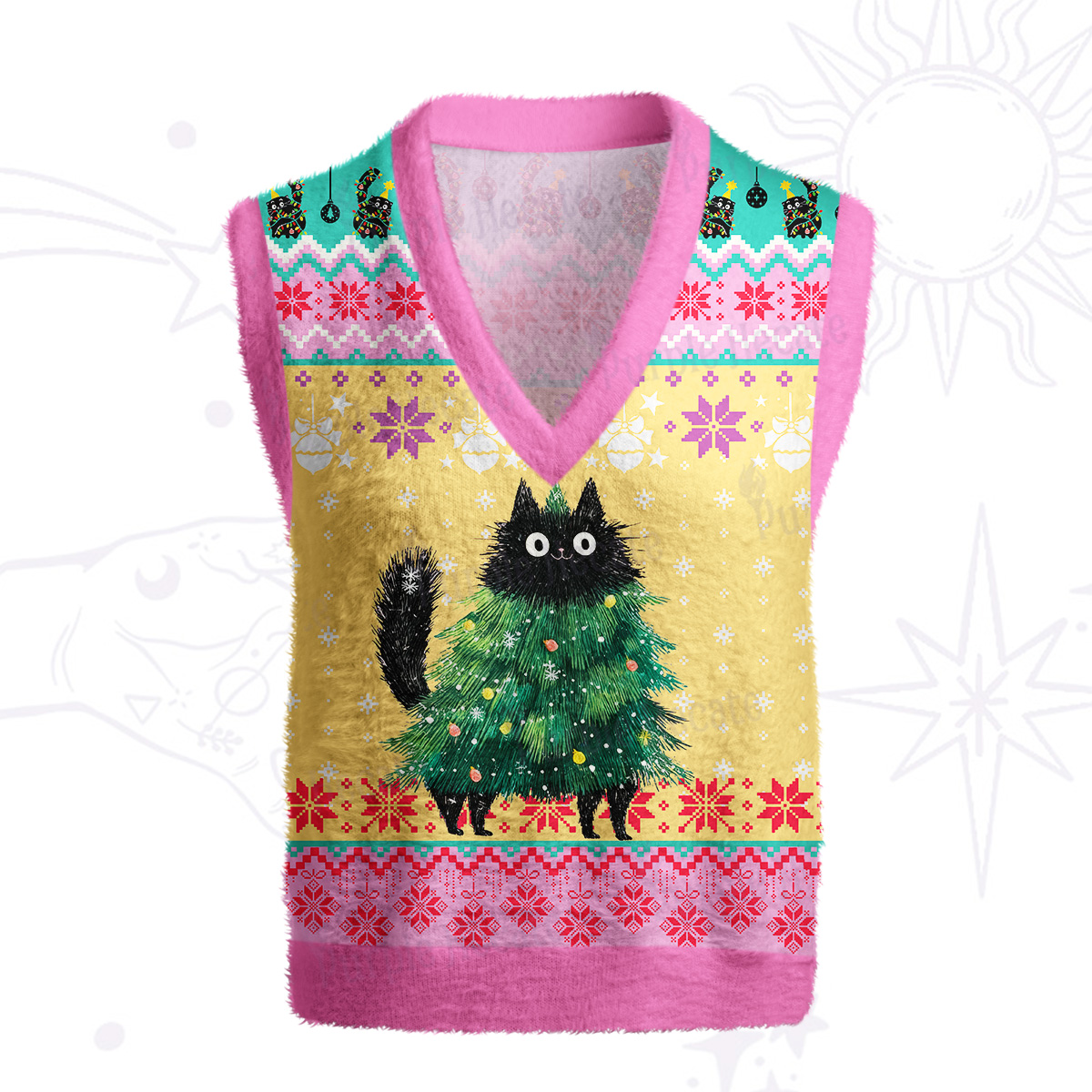 Purplehecate Funny Black Cat in Tree Ugly Sweater Vest