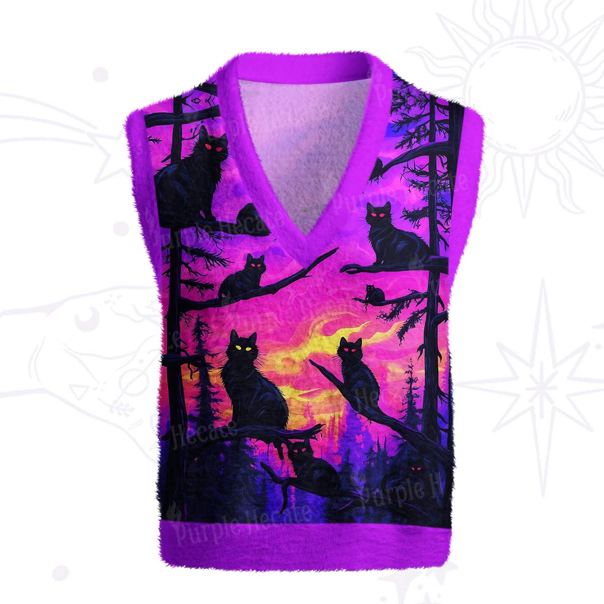 Purplehecate Twilight Forest Guardian Cat Ugly Sweater Vest