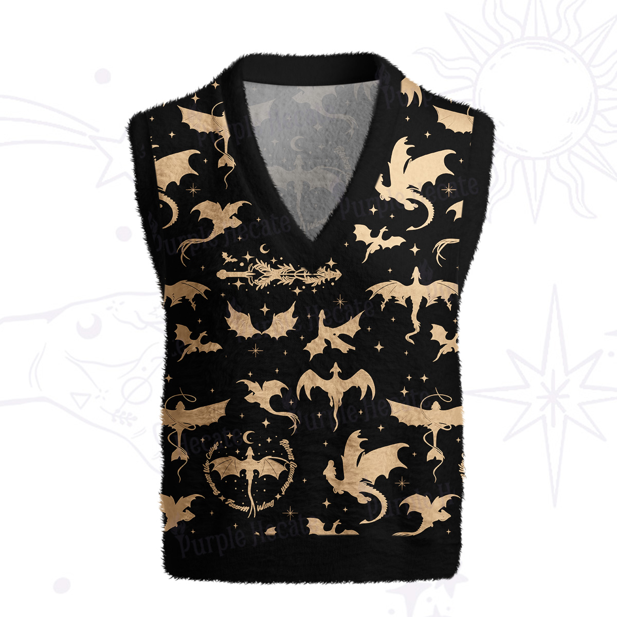 Purplehecate Fantasy Dragon Allover Ugly Sweater Vest
